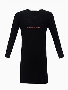 Vestido Recorte  Friso Preto Calvin Klein