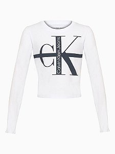 Camiseta Crop Ml Branco Calvin Klein - 6040900