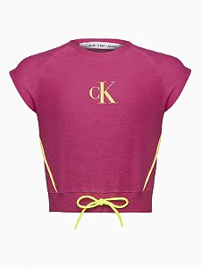 Blusa Sem Manga Cropped Frisos Contraste Rosa Pink