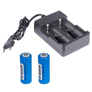 Kit Carregador + 2 Baterias Lítio Recarregáveis 18500 para Microfones Armer AX800HT