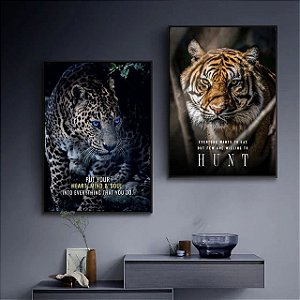Quadros Decorativo Animais com Frases Motivacionais Conjunto dois Quadros