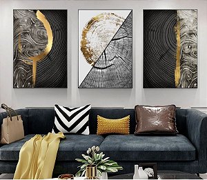 Quadros Decorativos Abstrato Preto e Dourado Luxo Moderno - Decorarte  Designer