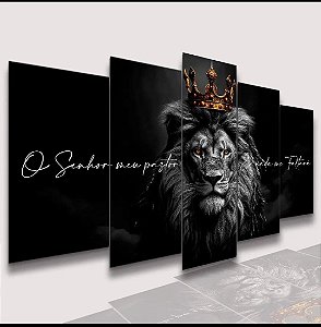 Mosaico 5 Peças para Sala Jesus Cristo Leão de Judá o Senhor é meu Pastor