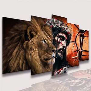 Mosaico 5 Peças para Sala Jesus Cristo Coroa de espinhos