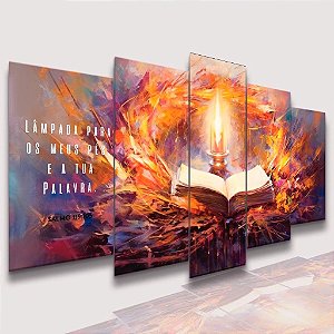 Mosaico 5 Peças para Sala Jesus Cristo Lâmpada para os Meus Pés