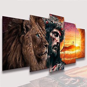 Mosaico 5 Peças para Sala Jesus Cristo Monte Iluminado