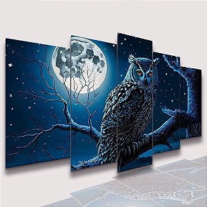 Mosaico 5 Peças para Sala Coruja Noturno