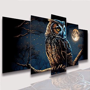 Mosaico 5 Peças para Sala Coruja e Lua