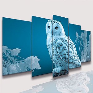 Mosaico 5 Peças para Sala Coruja Branca