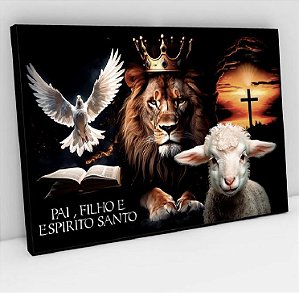 Quadro Decorativo Sala de Estar Pintura Leão com Cristo