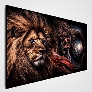 Quadro Decorativo Sala de Estar Pintura Leão com Cristo