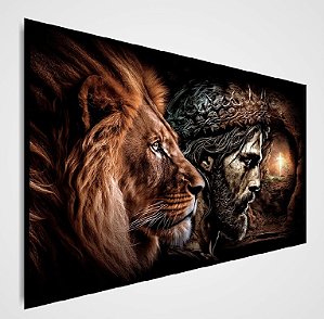 Quadro Decorativo Sala de Estar Pintura Leão com Cristo