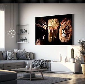 Quadro Decorativo Sala de Estar Pintura Leão com Jesus