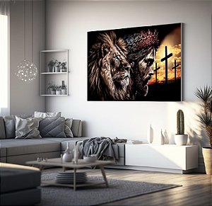 Quadro Decorativo Sala de Estar Pintura Leão com Jesus