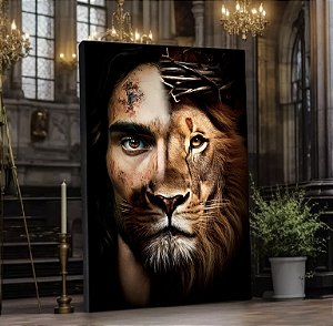 Quadro Decorativo Sala de Estar Pintura Leão com Jesus