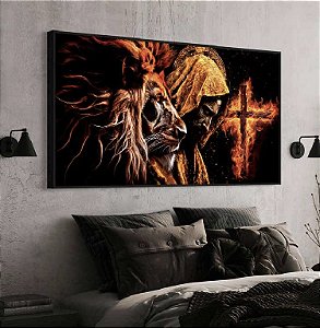 Quadro Decorativo Sala de Estar Pintura Leão com Jesus