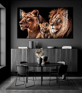 Quadro Decorativo Sala de Estar Pintura Leão Com Filhotes