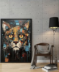 Quadro Decorativo Sala de Estar Pintura Gato Colorido