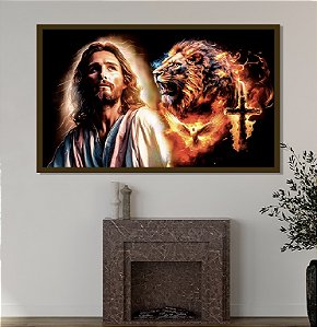 Quadro Decorativo Sala de Estar Pintura Leão e Jesus