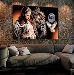 Quadro Decorativo Sala de Estar Pintura Leão e Jesus