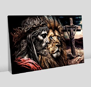 Quadro Decorativo Sala de Estar Pintura Leão e Jesus