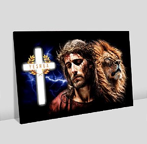 Quadro Decorativo Sala de Estar Pintura Leão e Jesus