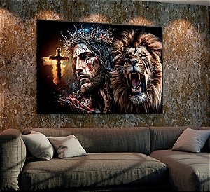 Quadro Decorativo Sala de Estar Pintura Leão e Jesus