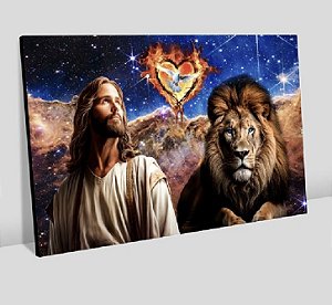 Quadro Decorativo Sala de Estar Pintura Leão e Jesus