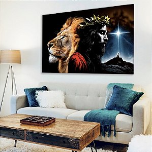 Quadro Decorativo Sala de Estar Pintura Leão e Jesus