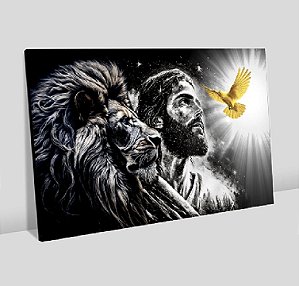 Quadro Decorativo Sala de Estar Pintura Leão e Jesus