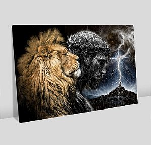 Quadro Decorativo Sala de Estar Pintura Leão e Jesus