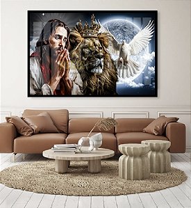 Quadro Decorativo Sala de Estar Pintura Leão e Jesus