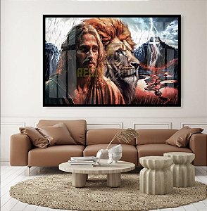 Quadro Decorativo Sala de Estar Pintura Leão e Jesus