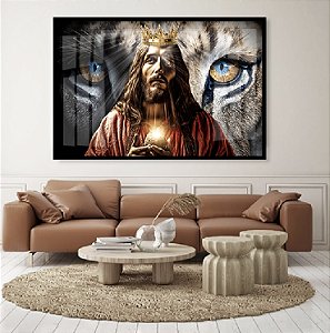 Quadro Decorativo Sala de Estar Pintura Leão e Jesus