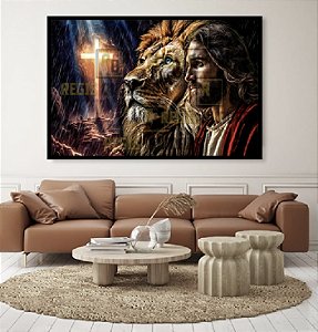 Quadro Decorativo Sala de Estar Pintura Leão e Jesus