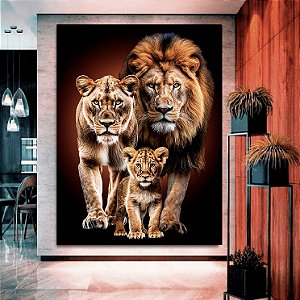 Quadro Decorativo Sala de Estar Pintura Leão Com Filhotes
