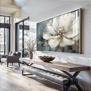 Quadro Decorativo Sala de Estar Pintura Flor Branca