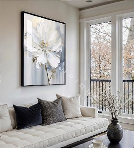 Quadro Decorativo Sala de Estar Pintura Flor Branca
