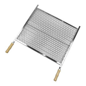 Grelha Para Churrasco De Inox 60x48 Cabo Madeira