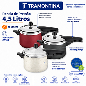 Panela De Pressão Antiaderente 4,5L 20 Cm Tramontina