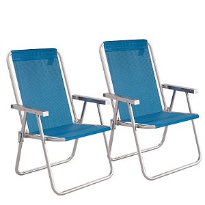 Duas Cadeiras de Praia Alta Conforto Azul - Claro 120 kg Mor