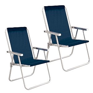 Duas Cadeiras de Praia Alta Conforto Azul-Marinho 120kg Mor