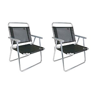 Duas Cadeiras de Praia Oversize Aluminio Preta 140kg Mor