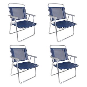 KIt 4 Cadeiras de Praia Oversize Azul Marinho 140kg Mor