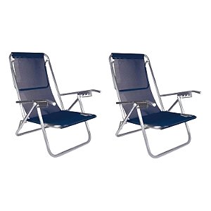 Duas Cadeiras de Praia Reclinável 5 Posições Azul 130 kg Mor