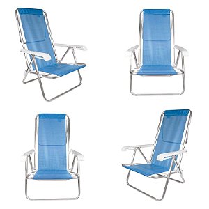 Kit 4 Cadeiras de Praia Alumínio 8 Posições Azul-Claro Mor