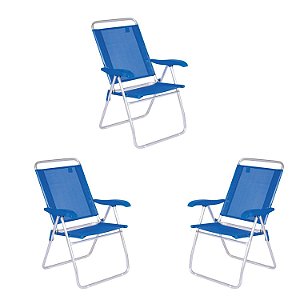 Kit 3 Cadeiras de Praia Boreal Porta-Copo Azul-claro Mor