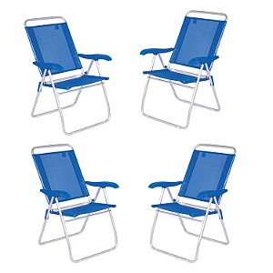 Kit 4 Cadeiras de Praia Boreal com Porta-Copo Azul-claro Mor
