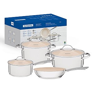 Jogo de Panelas Una Ceramico Bege 4 Peças Inox Tramontina