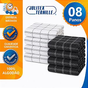 Kit 8 Panos de Prato Atoalhado Grosso Felpudo Copa Toalha Branco com Cinza